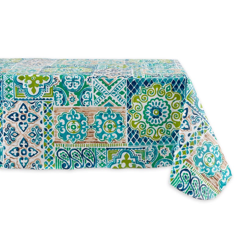 DII Spanish Tile Print Collection, Flannel Backed Tablecloth, 60 x 84, Multi Color - Image 1